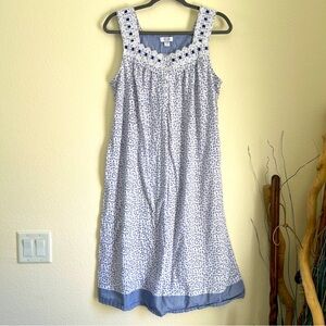 Celestial Dreams Nightgown Floral Lace Blue White Cotton Blend M